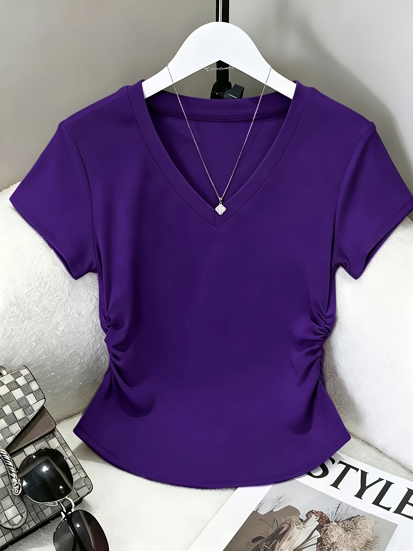 camiseta de manga corta casual y2k para mujer, camiseta de moda de manga corta ajustada con cuello   para   y verano