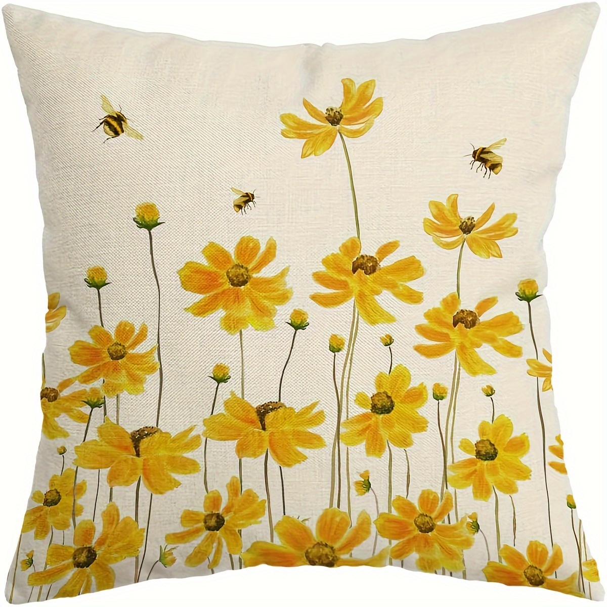 

1pc 18 X 18 Inches Spring Pillowcase, Bee Decor Daisy, Sofa Season Summer Decoration (yellow)