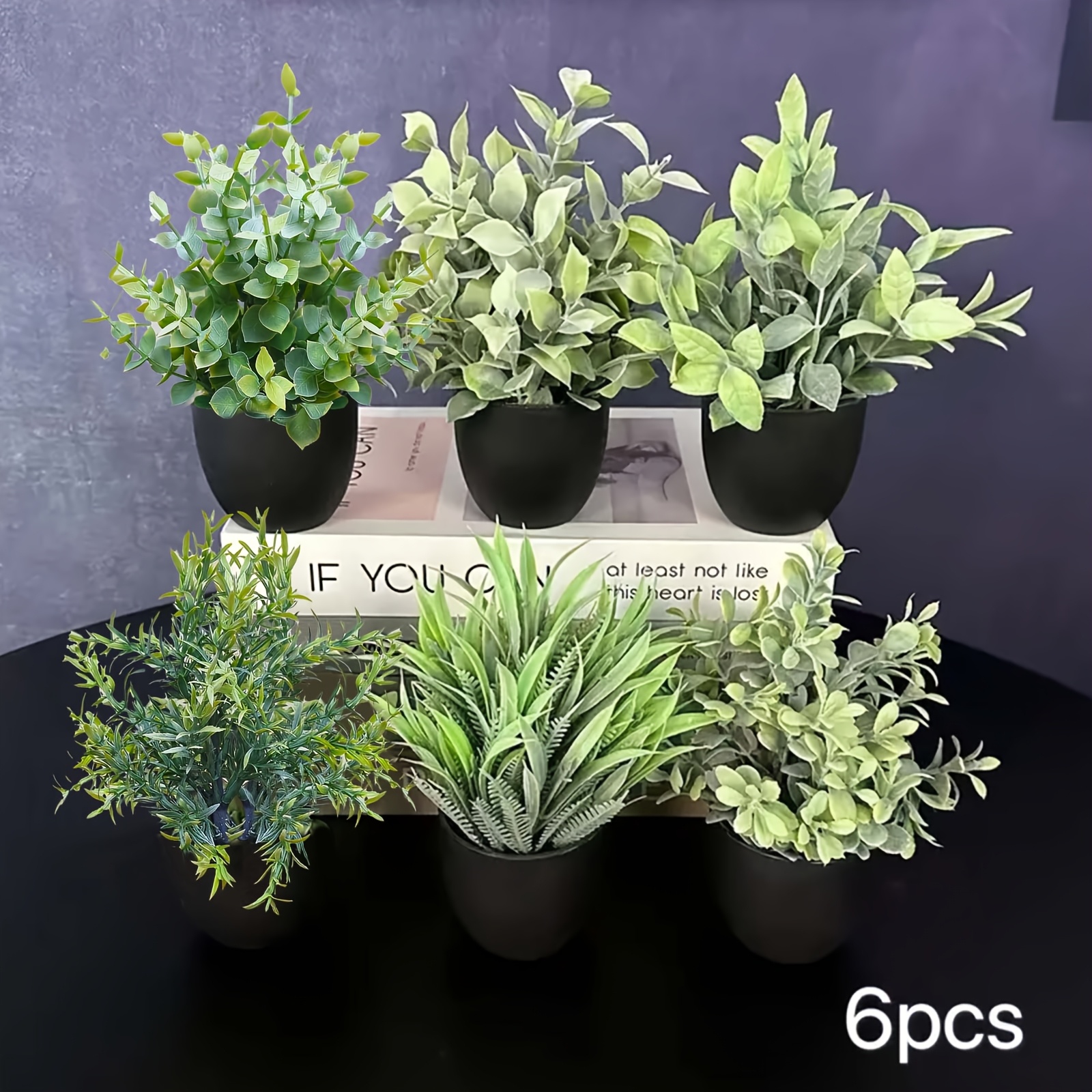 Image of 6pcs Set Of Artificial Plant Bonsai - A Multifunctional Plastic Green Plant Suitable For Home And Office Decoration, Ideal For Weddings, Engagements, Valentine's Day, And Spring Decoration