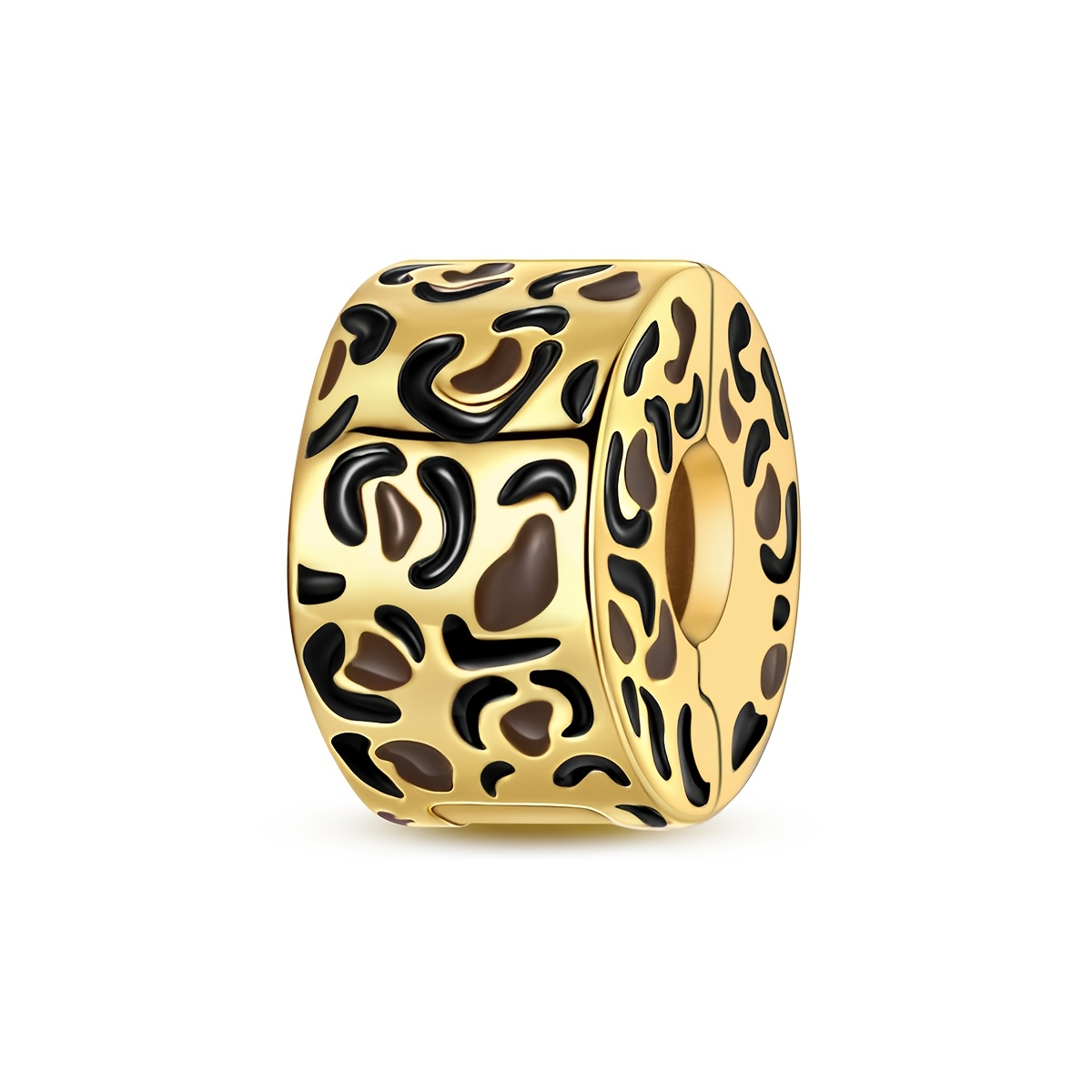 TEMU 1pc Silver Color Charms Beads For Women Golden Color Plated Leopard Print Hair Clips Black Glaze Jewelry Gifts Fits Original Bracelet & Necklace
