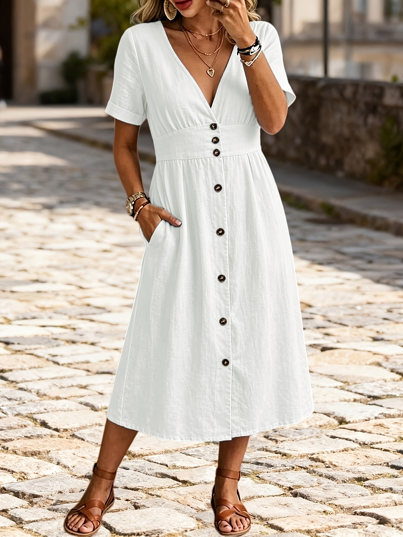 button front dress sold on Temu United States