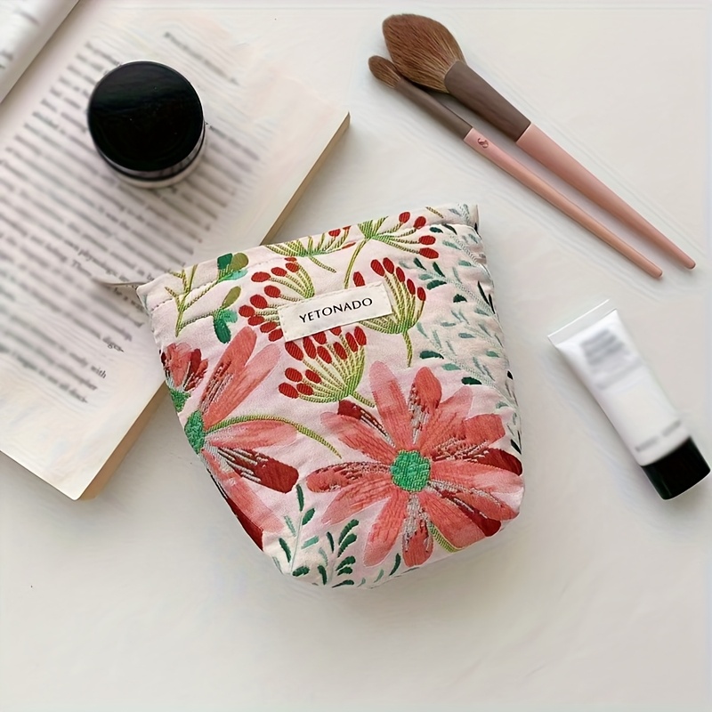 TEMU 1pc o 3pcs Set Bolso de Cosméticos y para Mujer con Diseño Floral Engrosado - Organizador de Viaje Plegable de Gran Capacidad con Almacenamiento