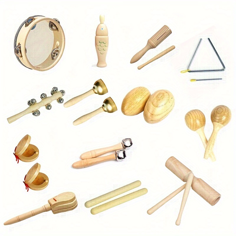 

Wooden Orff Percussion Instrument Set With Clappers, , Sand Hammer & Double Tubes - Holiday Decorations