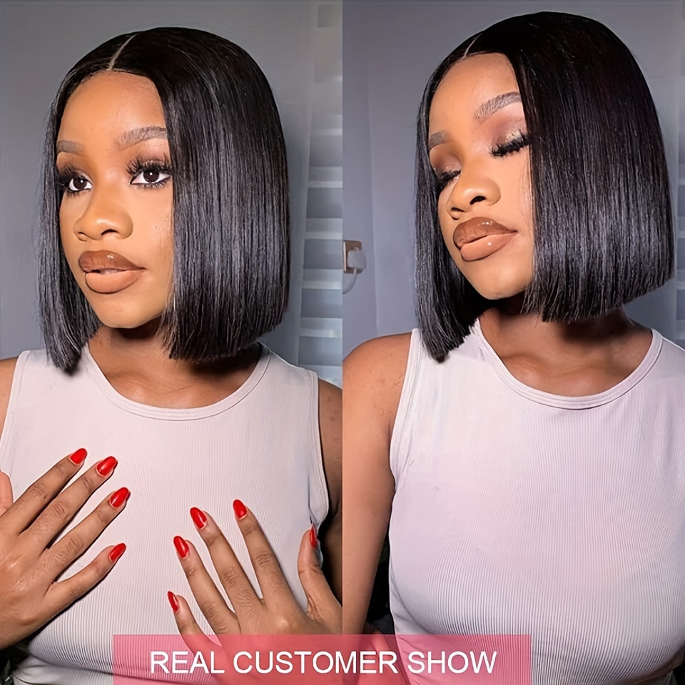 glueless human hair bob wig 4x4 hd lace closure straight short bob preplucked pre cut lace front wig for women 150 density suitable for details 3