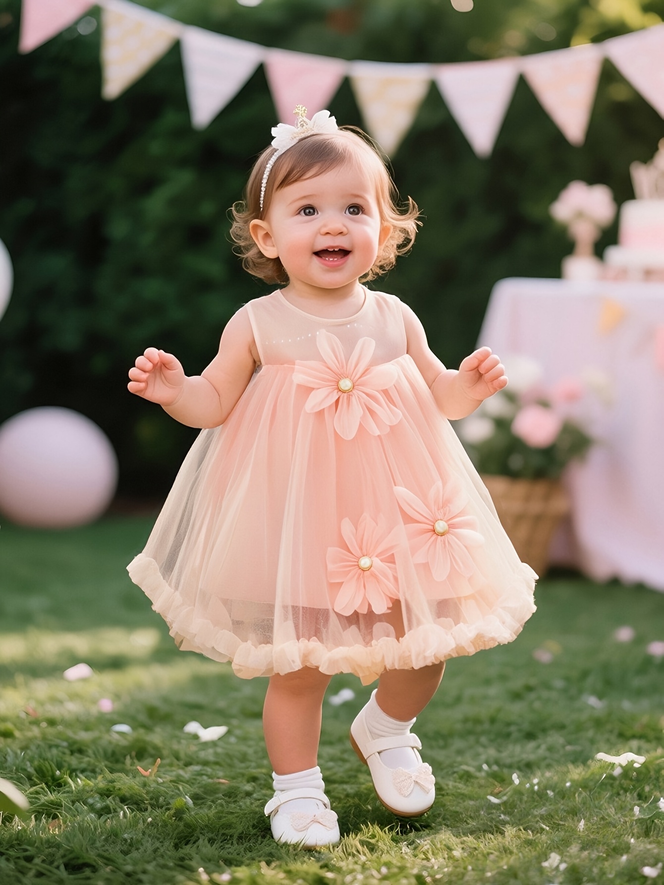 New Summer Sleeveless Pink Dress for Baby Girls, Featuring Breathable Mesh,  Ruffles, And Three-Dimensional Floral Designs * Wedding Flower Girls