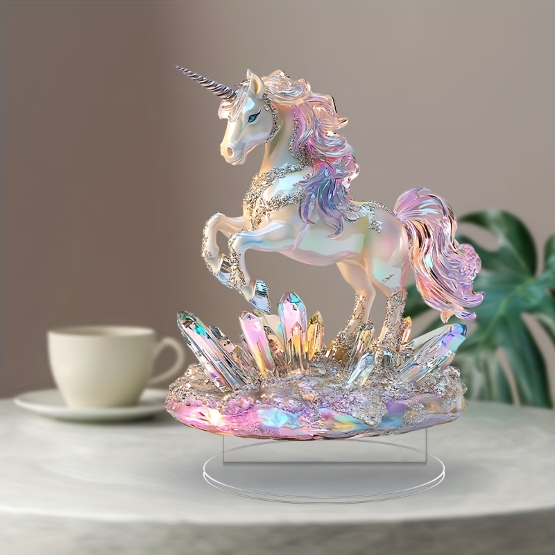 

2d Flat, Crystal Unicorn 2d Acrylic Tabletop Decor, Perfect Gift For Holidays And Parties, Ideal For Home And Office, Suitable For Bedroom, Cafe, And Living Room, Desktop Ornament,