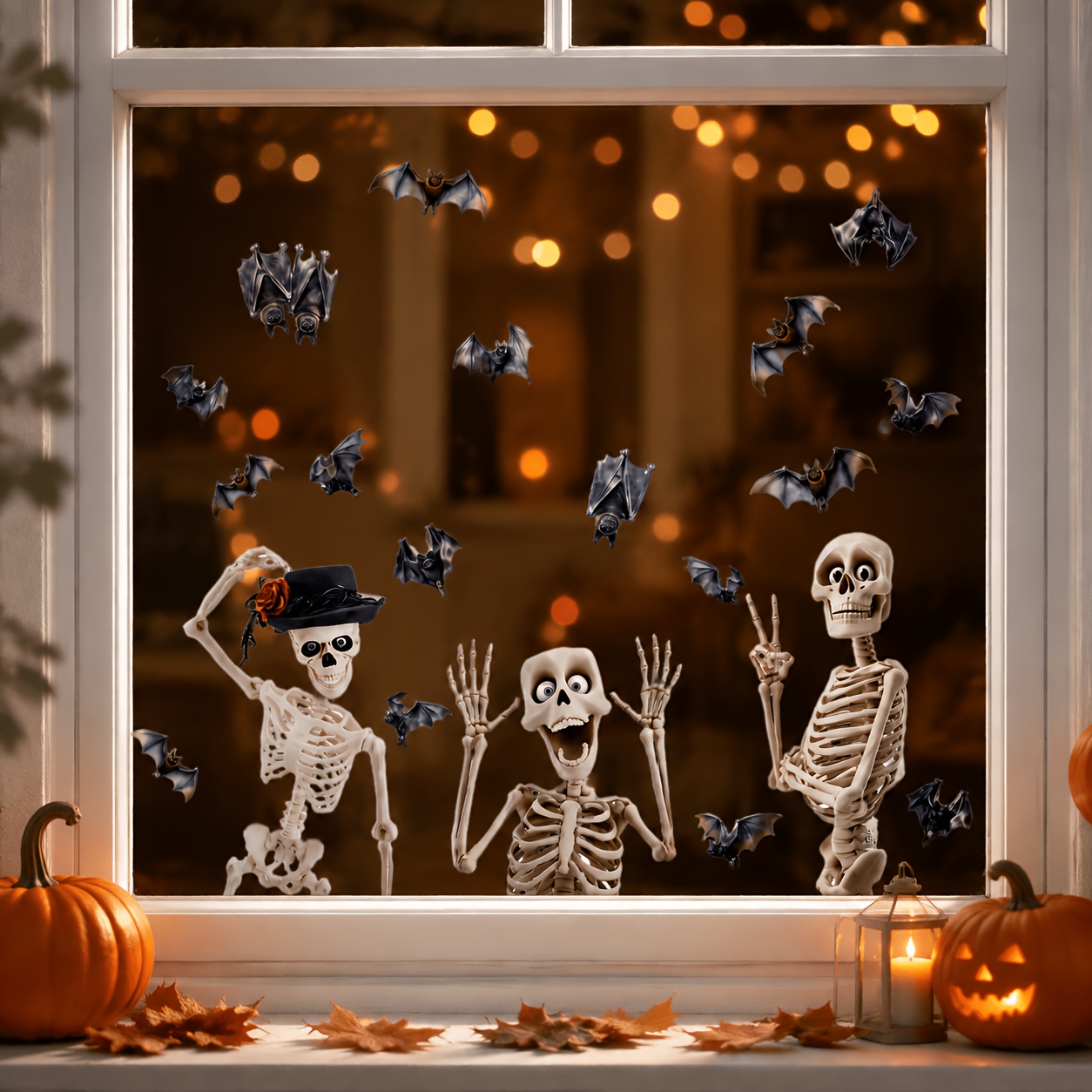4pcs set of halloween themed window stickers skull   window decals   free static adsorption removable double sided   home   decorative atmosphere decor stickers