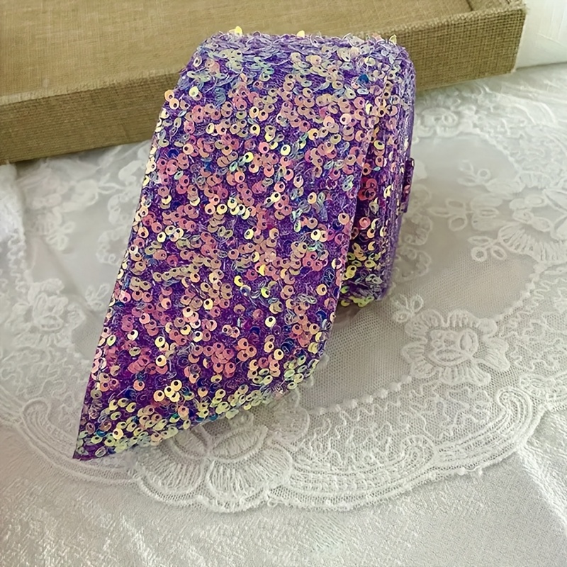 Image of 1 Yard Wide Sequin Lace Ribbon - 6cm Wide Sparkling Sew- Strip Suitable For Diy Hair Accessories, Jewelry, Bags, Suitcases - Multicolor (sky,,,) - Craft Ribbon