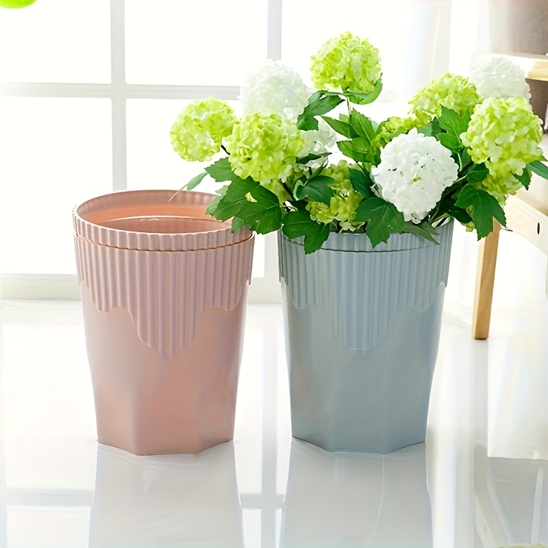 modern   white beige blue   button   lock lidless step trash can   waste bin with locking mechanism durable plastic cylindrical design for home bathroom bedroom   emptying no l Product details 0