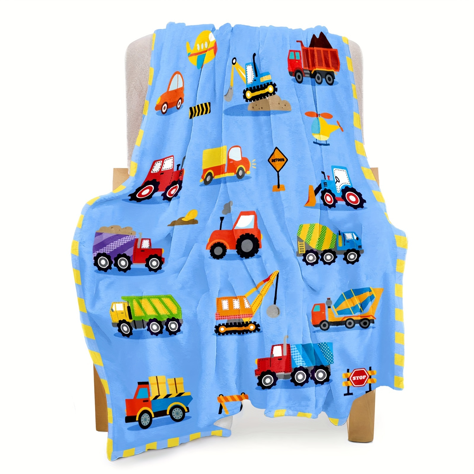 Construction Trucks No Sew Fleece Blanket | Dump Trucks | No Sew Blanket online | Truck Blanket | Construction Blanket | Construction Vehicles