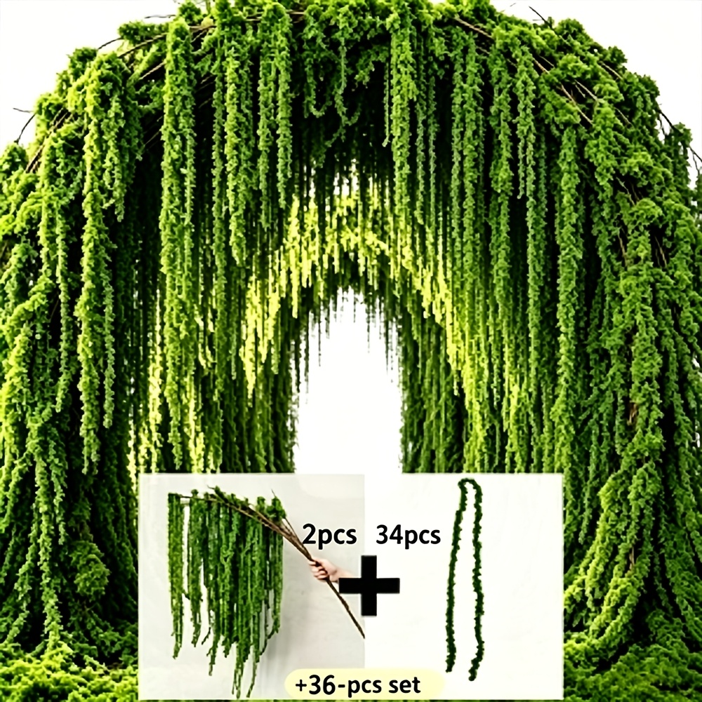 TEMU 36pcs Set - Artificial Amaranth Flowers - Elegant Green Wisteria Hanging Flowers, Suitable For Bohemian Home Decor, Parties, Wedding