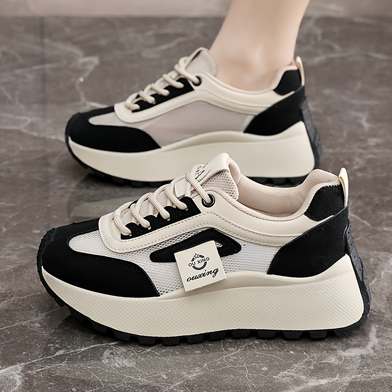 Zapatillas de Plataforma Bajas para Mujer Zapatos Transpirables con  Cordones Gruesa Acolchada en PVC, Cubierta Sintética Beige y Parte Superi