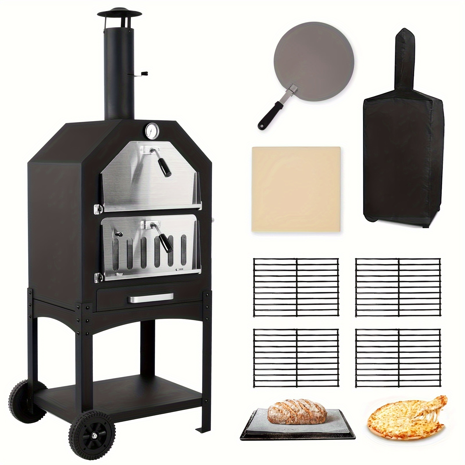 thumbnail image 2 of Commercial 12\" Double Deck Electric Pizza Oven - Stainless Steel Pizza Maker With Timer & Temperature Control, 1100W 2 of 13
