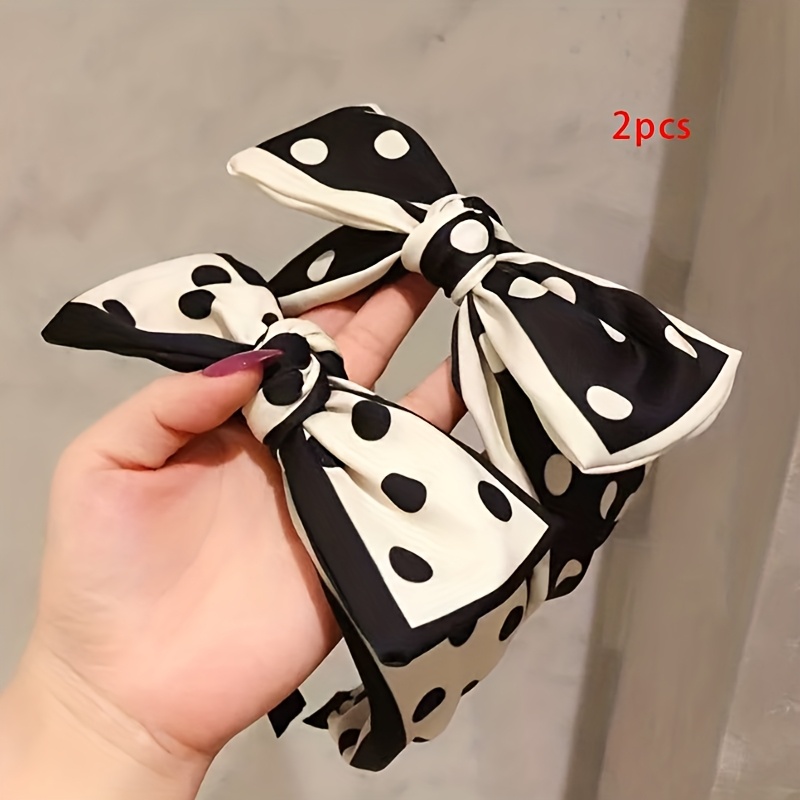 Image of 2pcs Temperament Elegant Polka-dot Bow Hairband High Skull Top Hairband Advanced Headband Hair Additions Fashion Face Pressing Hair Card Hairband Holiday Gift