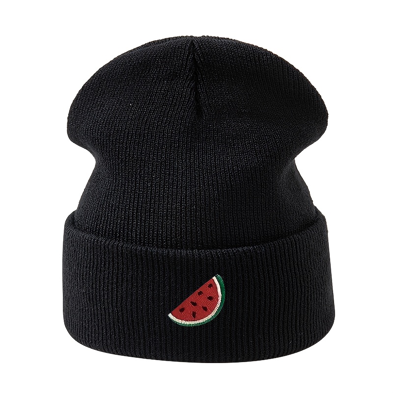 TEMU Stylish Embroidered Watermelon Knit Beanie, Unisex Autumn/winter Hat For Men And Women, Festive Party Hip-hop Beanie, Outdoor Casual Pullover