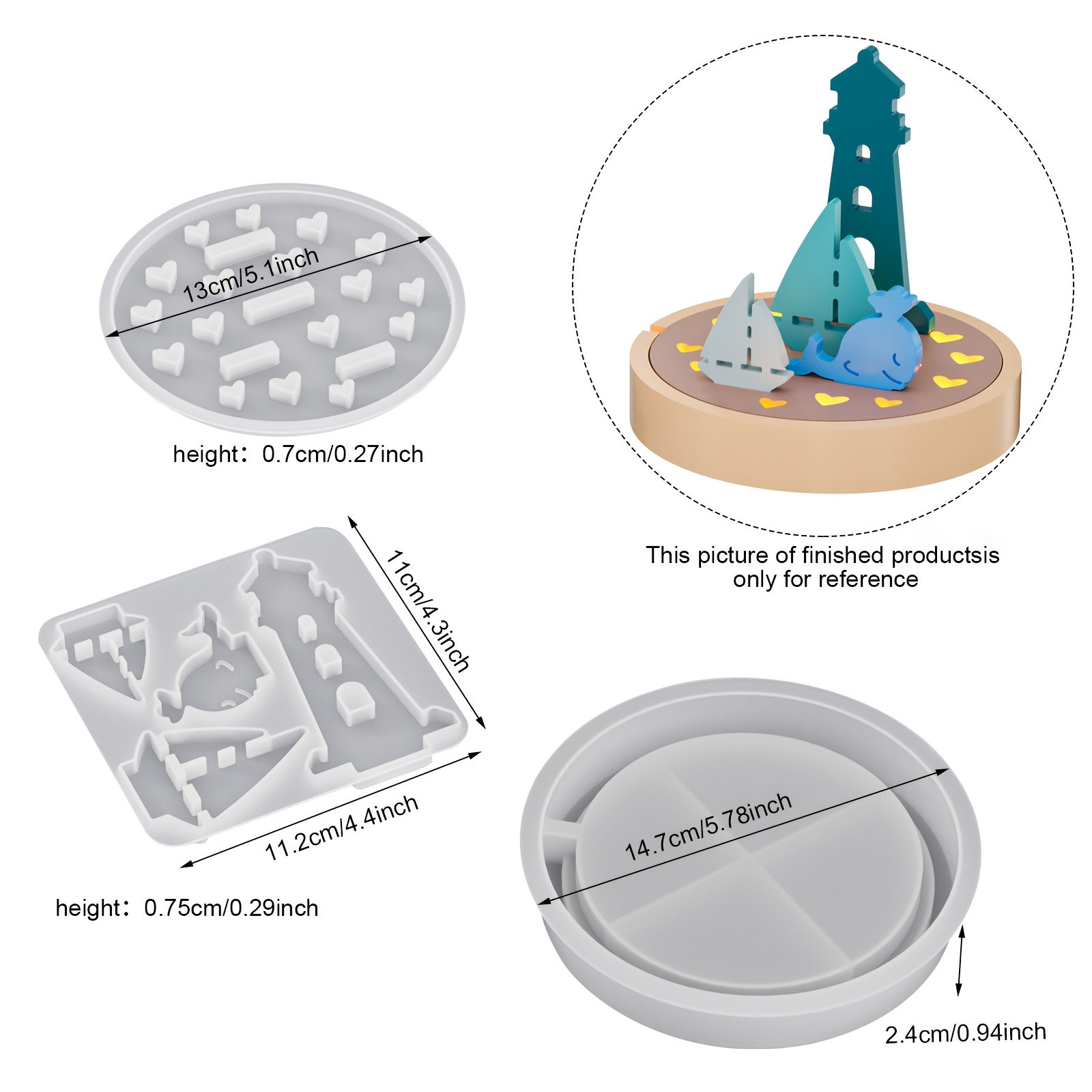 Image of 3pcs/set 3d Ocean Theme Silicone Molds, Lighthouse Sailboat Whale Figurine Molds With Base, Epoxy Resin Molds For Diy Candle Holder, Night Light, Desktop Ornament, Home Decor Crafts