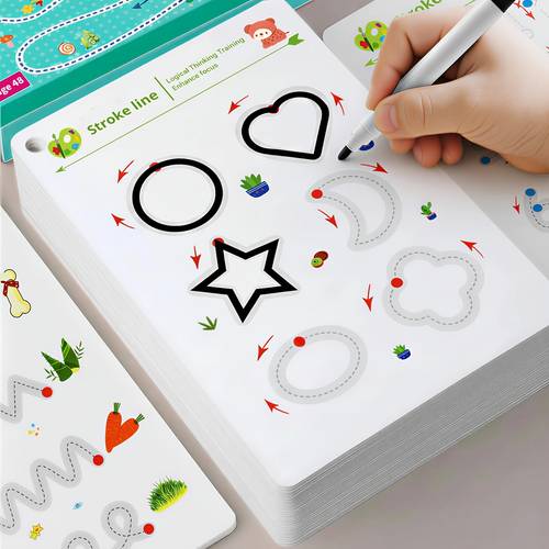 48 themes reusable pen control tracing book wipe clean activity book with 4 markers and eraser educational fine motor skills thinking training for early learning ideal birthday gift for kids