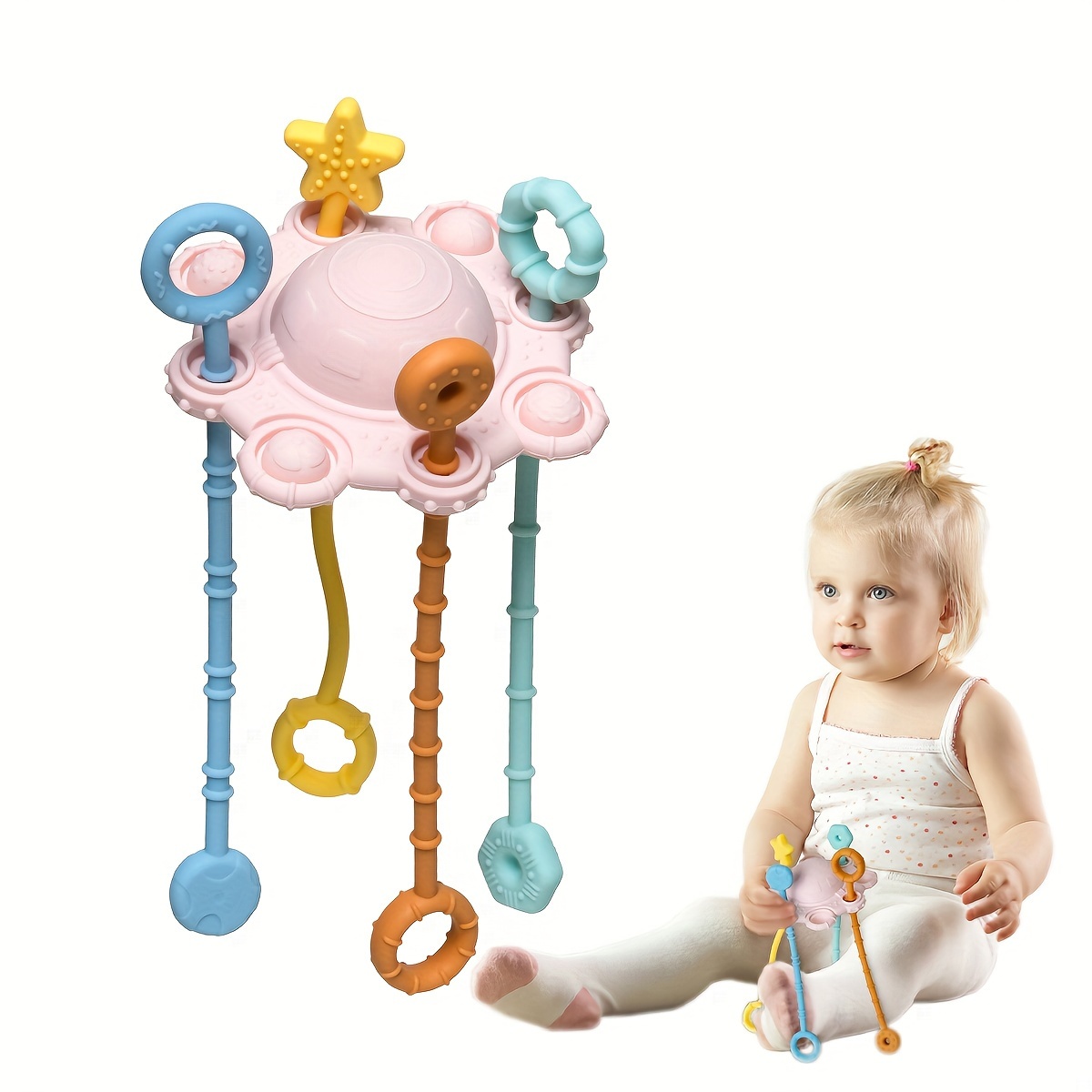  Juguete Montessori de cuerda para bebés de 18 meses, juguetes  sensoriales de silicona de grado alimenticio para niños de 1 a 3 años,  juguetes de viaje para bebés, juguetes para bebés