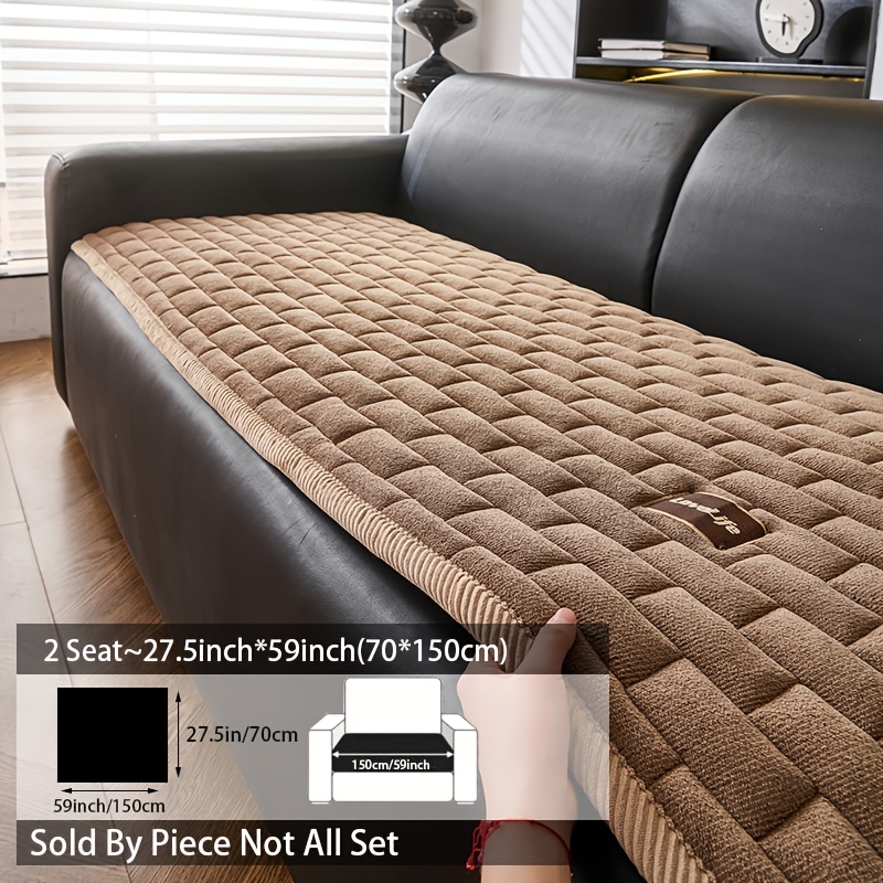 TEMU 1pc High-quality Quilted Thick Plush Sofa Cover Pure Handmade Corduroy Trimmed Design Plush Sofa Cushion Cover Warm Comfortable Plush Sofa