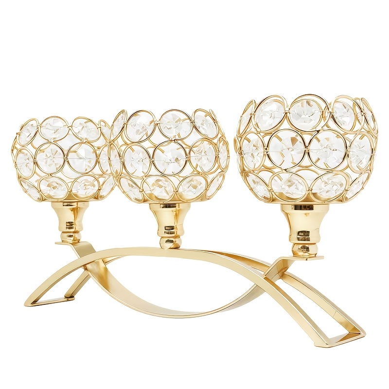 TEMU Bougeoir à trois têtes en cristal, support de bougie de coupe de style luxe léger, convient pour les centres de table de mariage, la décoration