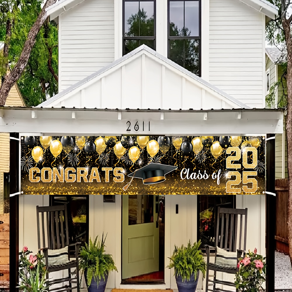 

1pc, Black And Golden Graduation Banner, " X 15.7", Polyester, , Indoor/outdoor, Multipurpose, Room & Garden Decor, Graduation Party Backdrop, No Electricity Needed