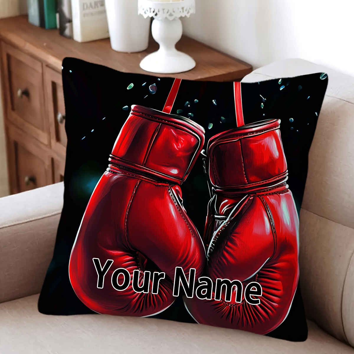 TEMU Customizable, 1pc, Throw Pillow Covers, Customizable With Or Name, A Pair Of Red Boxing, Patterned Short Plush Pillow Covers, Halloween,
