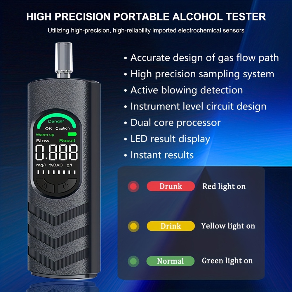 Digital Automatic Alcohol Tester, Professional Breath Alcohol Detector, Rechargeable Breath Alcohol Measuring Device, Alcohol Measurement Tool with LCD Display, Accurate And Sensitive, Continuous Monitoring