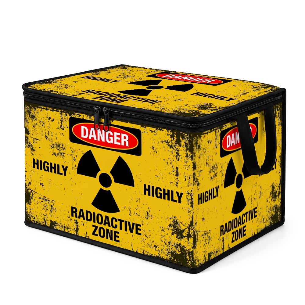 TEMU 1pc Warning Sign&radioactive Storage Bin With Lid Vintage Industrial Grunge, Soft Fabric Large Capacity, In Sizes, Perfect For Storage,