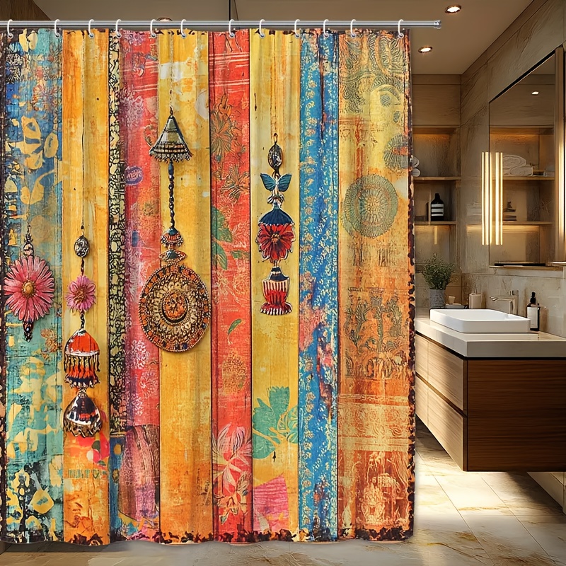 TEMU 1pc Retro Bohemian Theme Style Shower Curtain, Rich , Full Of National Characteristics And Artistic Sense, Washable, Material, With Hooks, Very