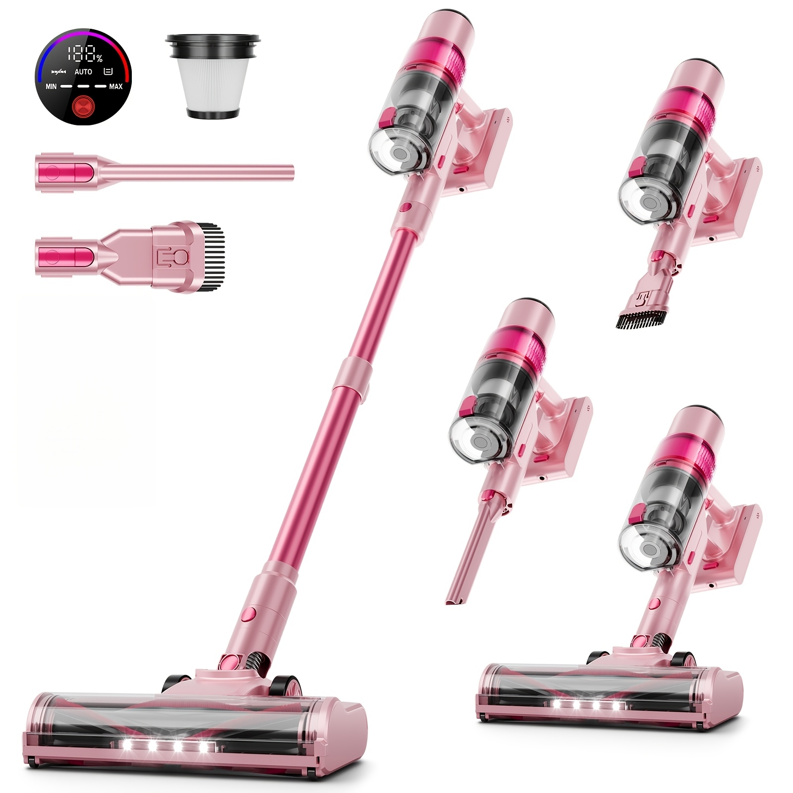 TEMU Detachable Battery Cordless Vacuum Cleaner, 550w 32-68kpa Powerful Suction, Led Smart Display, Anti- Floor Brush, -1 Lightweight For Home,