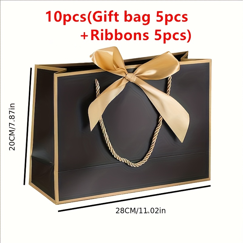 E-shop Geschenk für Sie/Ihn 10 Stück (5 goldene Bänder + 5 schwarze Geschenktüten) Goldene Schleifen Geschenktüten mit Griffen, Erhältlich in 3 Größen