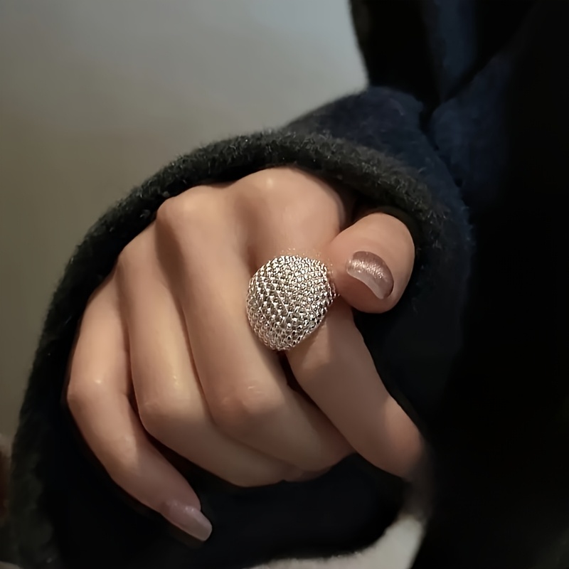 TEMU Elegant And Sexy 925 Silver Plated Hollow Spherical Ring With 925 Silver Plated Surface - Adjustable Opening Design, Suitable For Daily Wear Or
