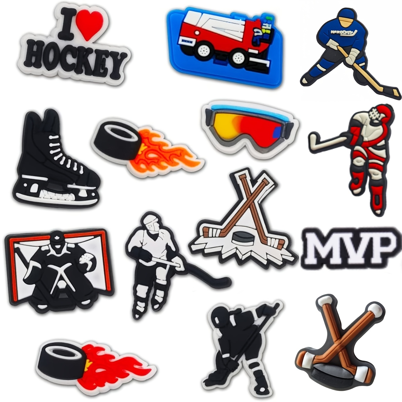 TEMU A Set Of 14 Ice Hockey-themed Shoe Decorations, Featuring Various Designs, Sandals, Making Them Ideal Gifts For Holidays And Parties