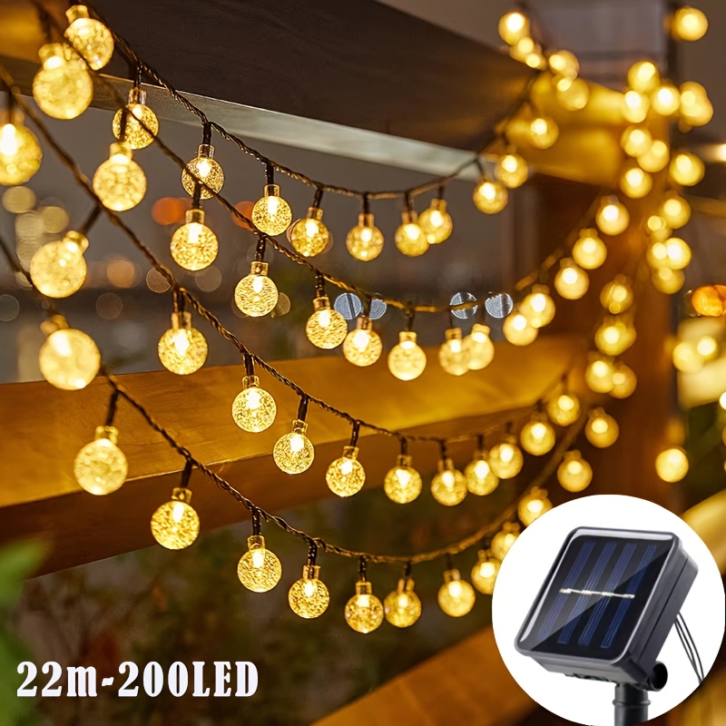 Image of 22m/12m 200 Led Crystal Ball Solar String Light 200led/100led Outdoor Ip65, Solar Outdoor Light, 8 Lighting , Solar Garden Light, For Garden Patio Porch Wedding Party Decoration Warm White