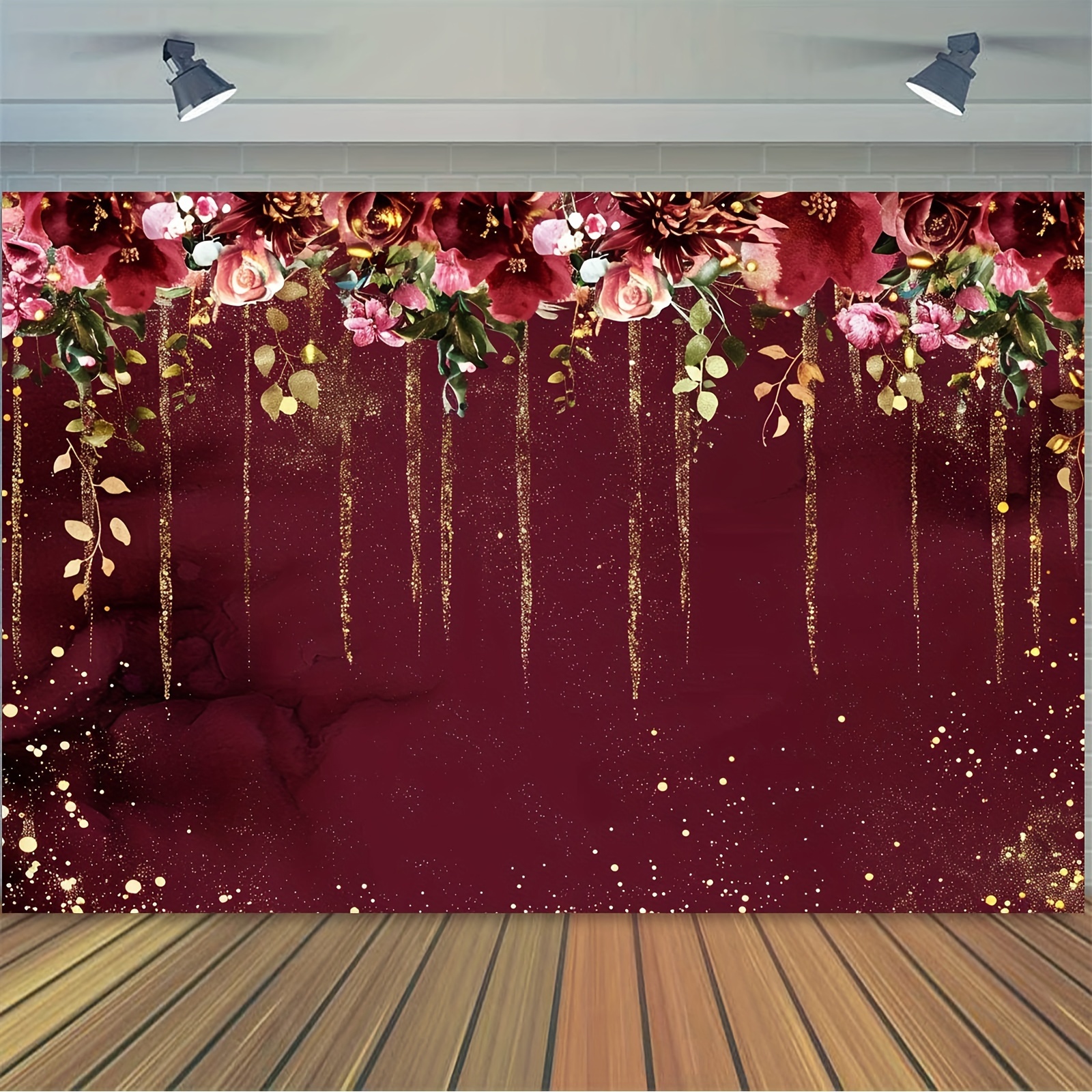 

5x3ft Burgundy Red Roses Flower Wall Backdrop Banner For Wedding, Bridal Shower, Birthday, Multipurpose Room & Garden Decor - Vinyl Material, No Electricity Needed, Ideal For Indoor & Outdoor Use