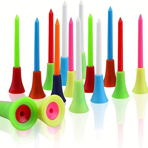 set of 50 colorful plastic golf tees measuring 83mm 3 26in 7mm 2 75in and 54mm 2 12in featuring a durable rubber ideal for golf additions and holding golf balls