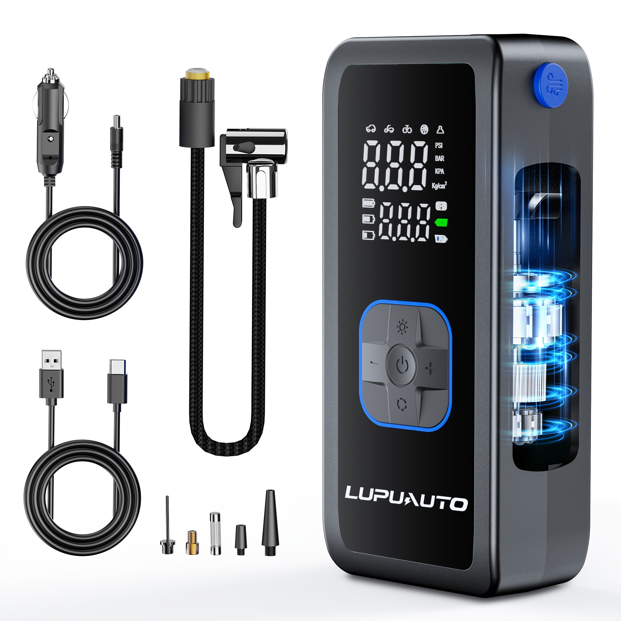 TEMU Tire Inflator Portable Air Compressor, 150psi 3x Quick Portable Tire Pump, With Digital Pressure Gauge, Led Light Tire Inflator, Suitable For