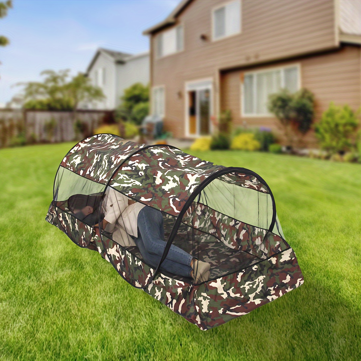 

Portable Camouflage Mosquito Net Tent, Easy Setup, Sunshade & Insect Repellent, Waterproof Fabric, Ideal For Outdoor Travel & Study Abroad, Extended Canopy Design