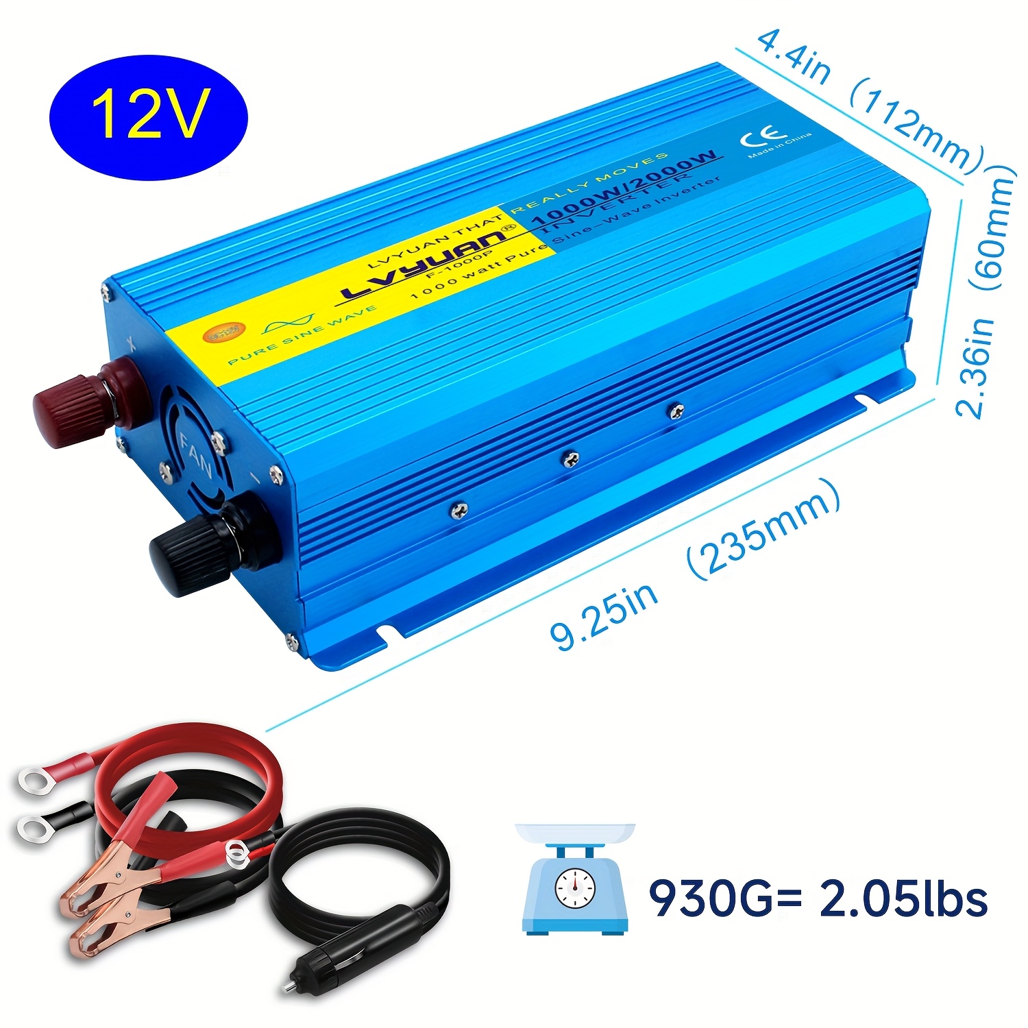 TEMU Lvyuan Pure Sine Wave Inverter 12v To 240v 230v Ac Car Power Converter 600w/1000w/2000w () With 2 Usb Ports 1 Ac Socket For , Pad, Laptop, Led