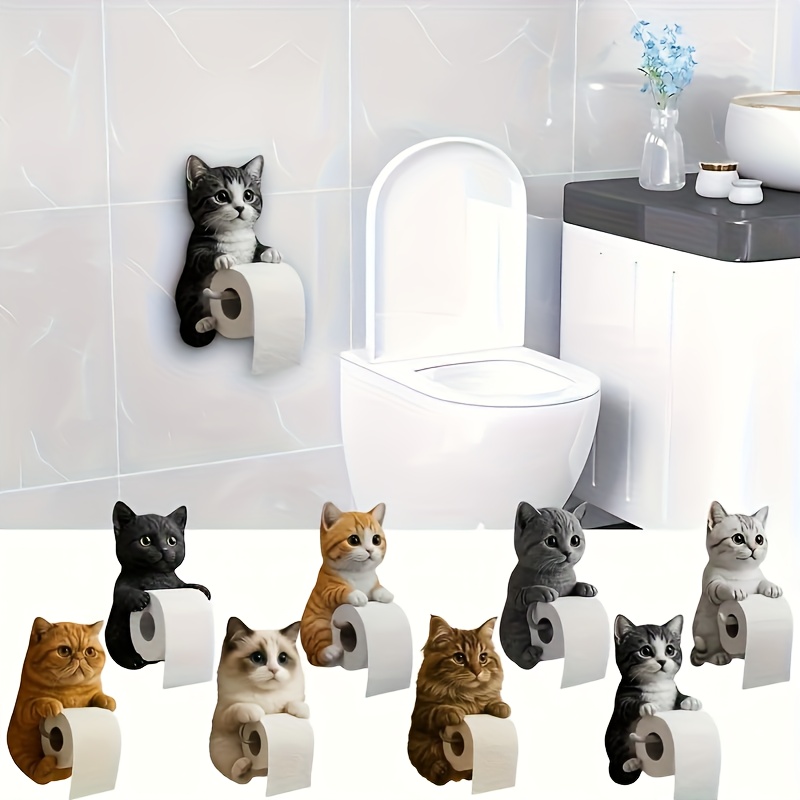 1pc cute cat tissue box with   design - self-  toilet paper holder & storage box, no tools needed, strong   for bathroom, kitchen, living room - space-saving   decor with gray, orange, black & white  s - perfect housewarming or birthday gift for cat lovers -   & stick installation, durable material, functional &   accessory, toilet paper storage containers Product details 6