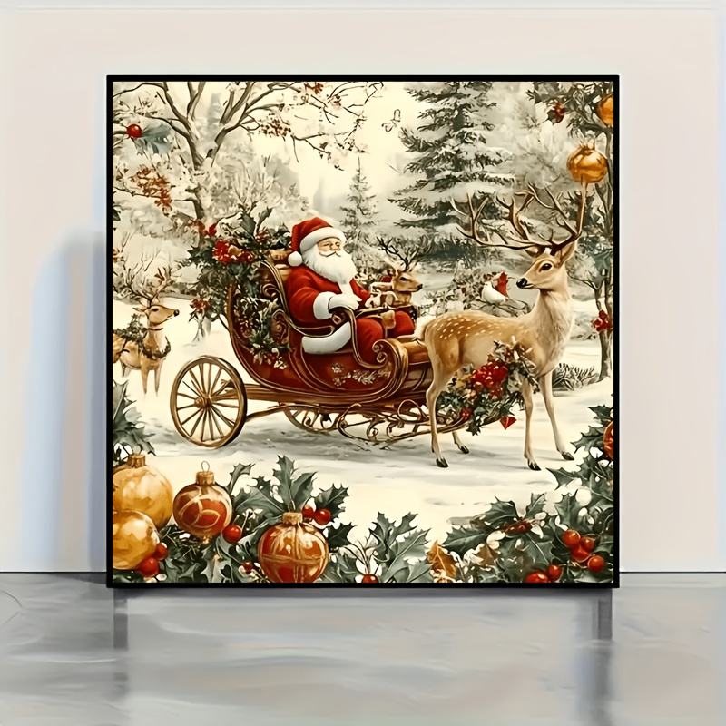 TEMU 1 Ensemble Peinture Diamant Chaud Cadre Scène de Neige avec Père Noël et , Design Rond Complet Art Diamant, Mosaïque Décorative Art Mural,