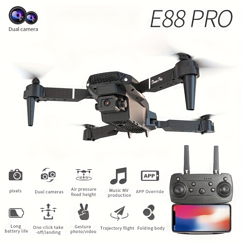 Drone Profesional E88PRO de 2025: Mejor Vendedor, Acrobacias 360°, Diseño Plegable Portátil, Operación Fácil con Transmisión de Imágenes por APP y Despegue con Un Toque, Flotabilidad Óptica – Ideal para Principiantes y Regalos de Vacaciones