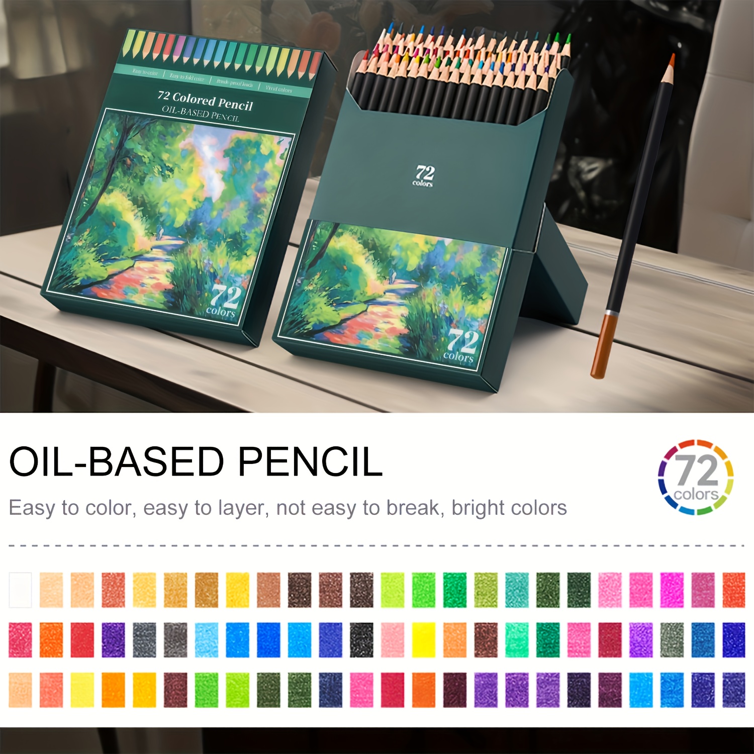 Image of 24/36/48/72 Professional Colored Pencil Set, Soft Lead, Multiple Colors, Vibrant Colors, Smooth Writing, Suitable For Adults For Coloring, Artistic Creation And Other Professional Art Uses