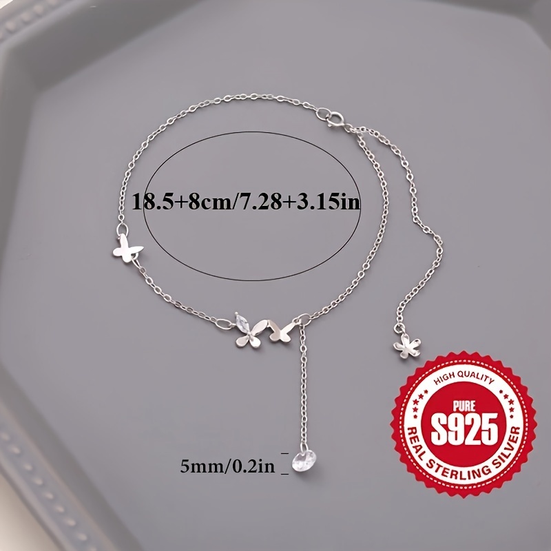 925 Sterling Silver Anklet with Three Butterfly Charms
