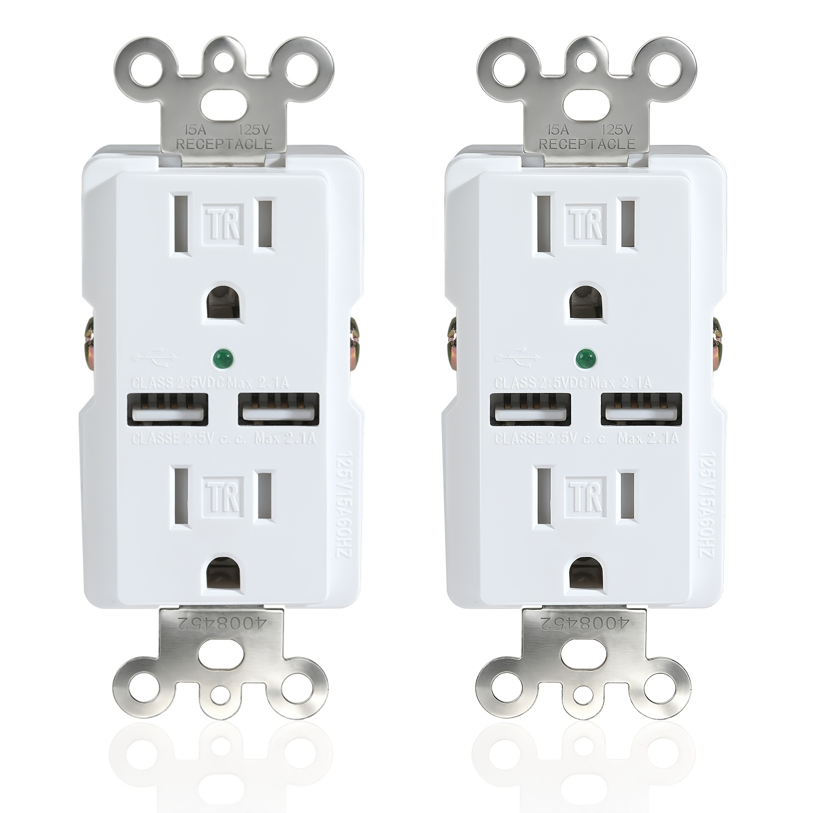 TEMU Usb Wall Outlet, 15amp Tamper Resistant Duplex Receptacle With 2 Usb Ports, White, 2 Pack/6 Pack
