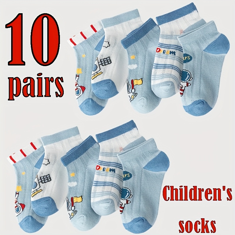 5/10 Pairs Of 's Socks, Mid-length Socks, Cartoon Designs, Boys' Summer Style, Mesh Socks, Spring And Autumn Season, 's Size, Big And Small 's Sizes, Girls' Thin Style Socks, Anti-slip Floor Socks.