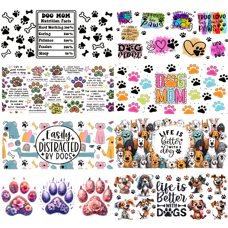 TEMU 24pcs Quirky Friendship Paw Print Uv Dtf Self-adhesive Plastic Cup Wraps, Waterproof Scratch-resistant 3d Crystal Transfer Paper Waterproof