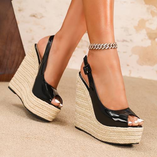 elegant italian show womans wedge sandals 14 5cm comfortable toe with ankle strap versatile open toe design durable rubber sole polyurethane upper insole sizes 35 42 fashionable footwear closure rubber sole sandals