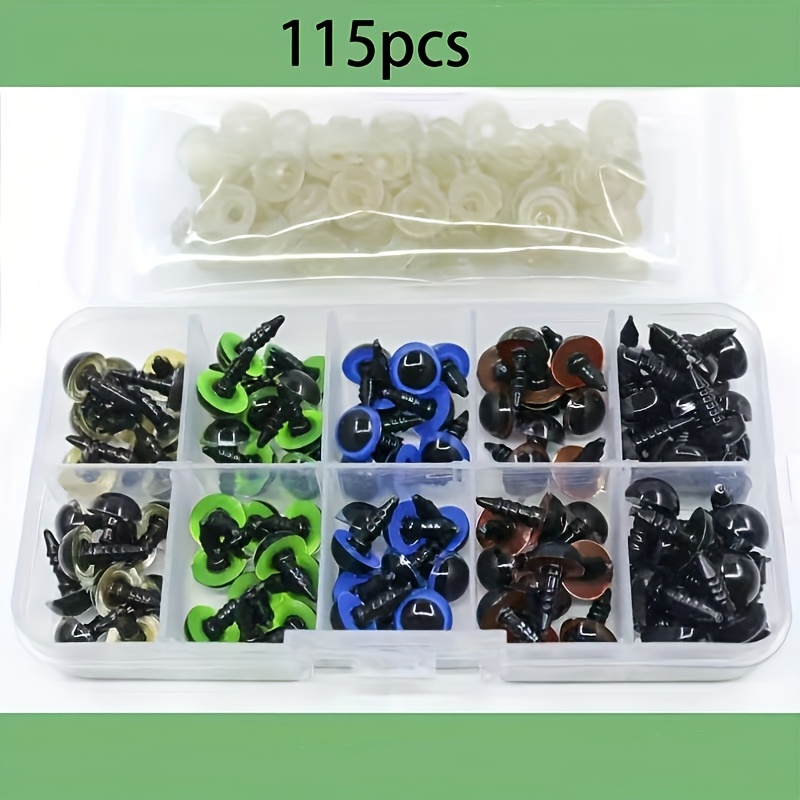 Contains 115 Plastic Safety Eyes And Nose Set, Suitable For Doll Making, Sizes, Hand Sewing Supplies, Suitable For Hobbyists And Professionals, Ages 14 And Above