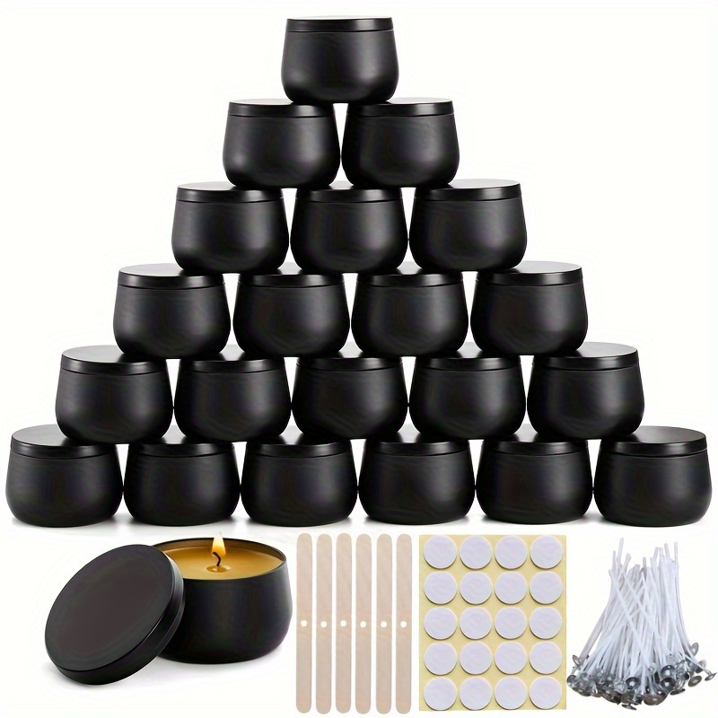 

Boîtes de bougies en 42 pièces (6 ) - Kit de de bougies DIY des couvercles, contenants réutilisables - 10 mèches, 20 adhésifs, 6 supports de mèche et